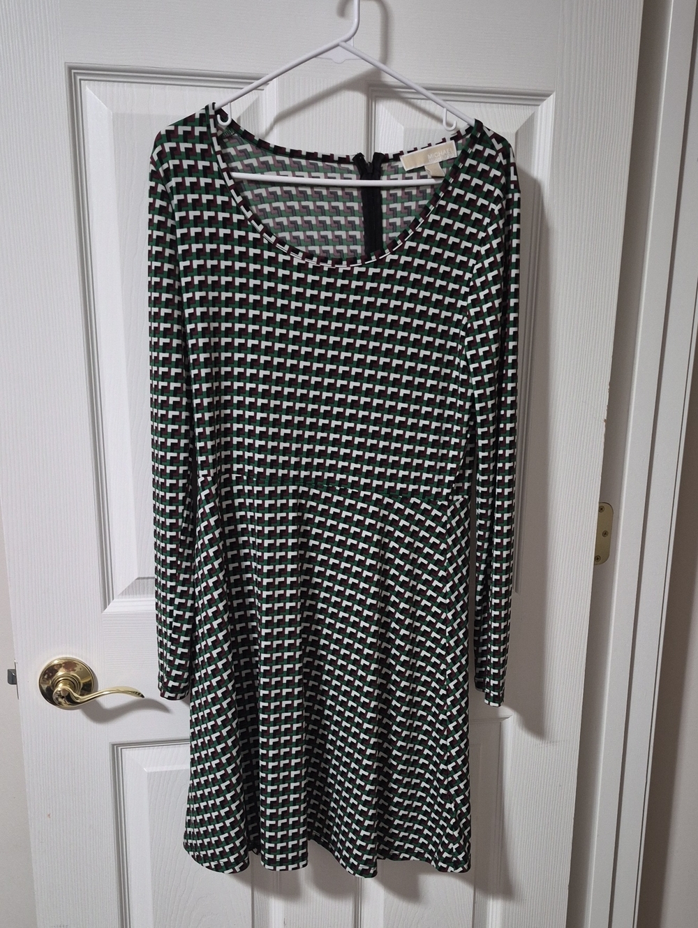 MICHAEL Michael Kors Black, White and Green Geometric Midi Dress
